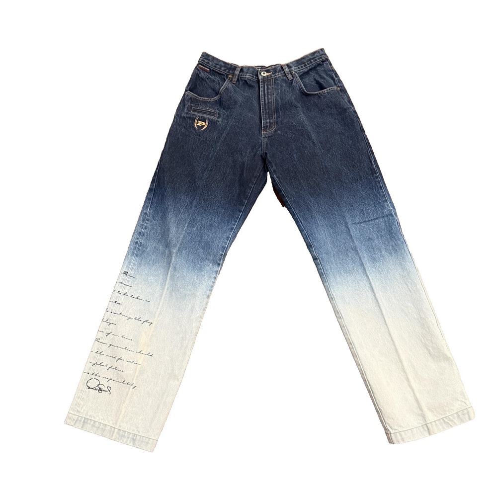 Vintage Phat Farm Jeans Mens 32x34 Blue White Ombre Script Baggy Y2K Streetwear